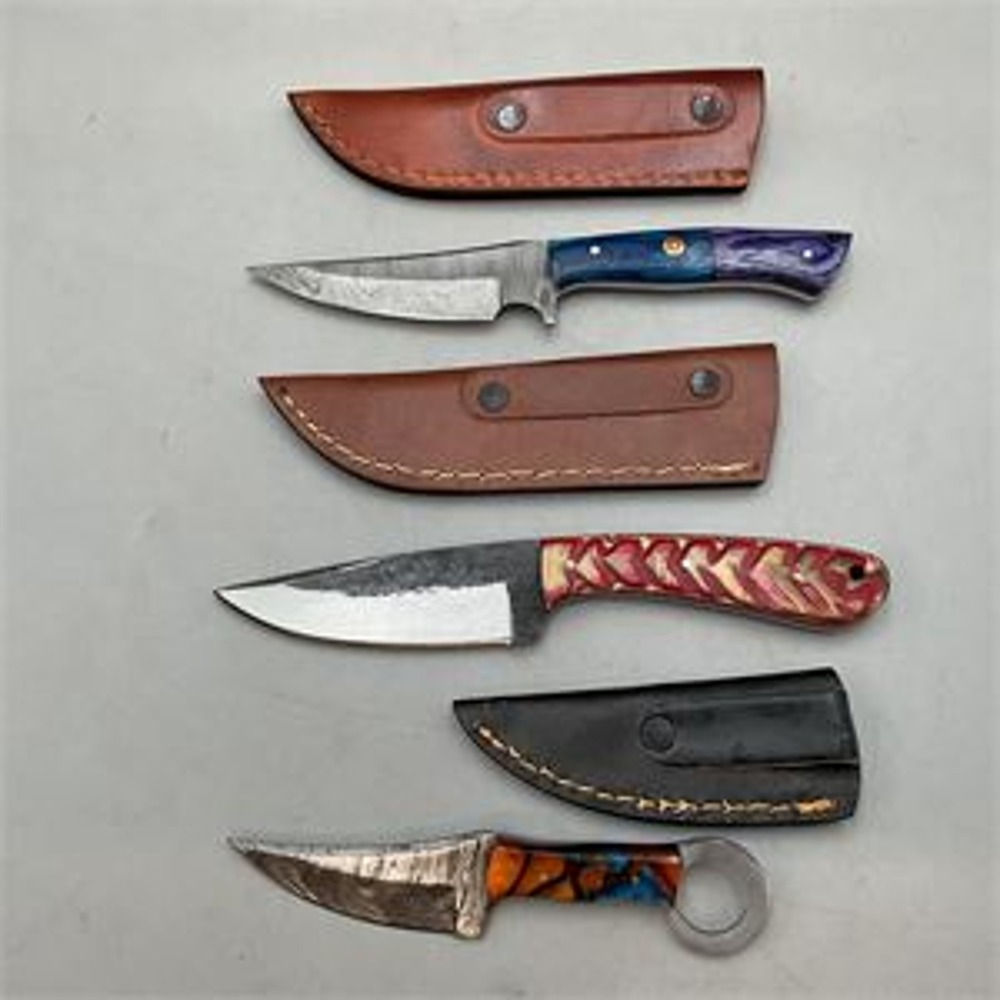 3 Shareez & Sons Fixed Blade Knives Damascus Steel Custom Handles & Sheaths